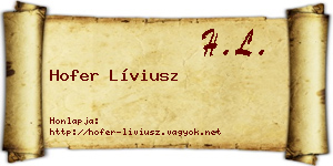 Hofer Líviusz névjegykártya